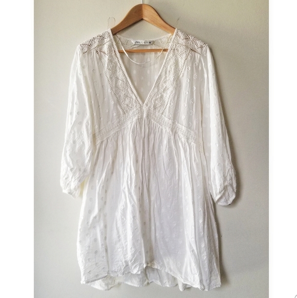 Zara Dresses Zara White Textured Boho Dress Poshmark